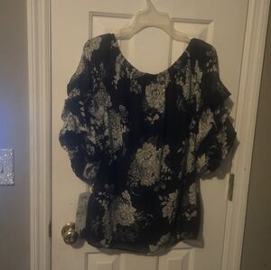 MSK Black and White Floral Blouse